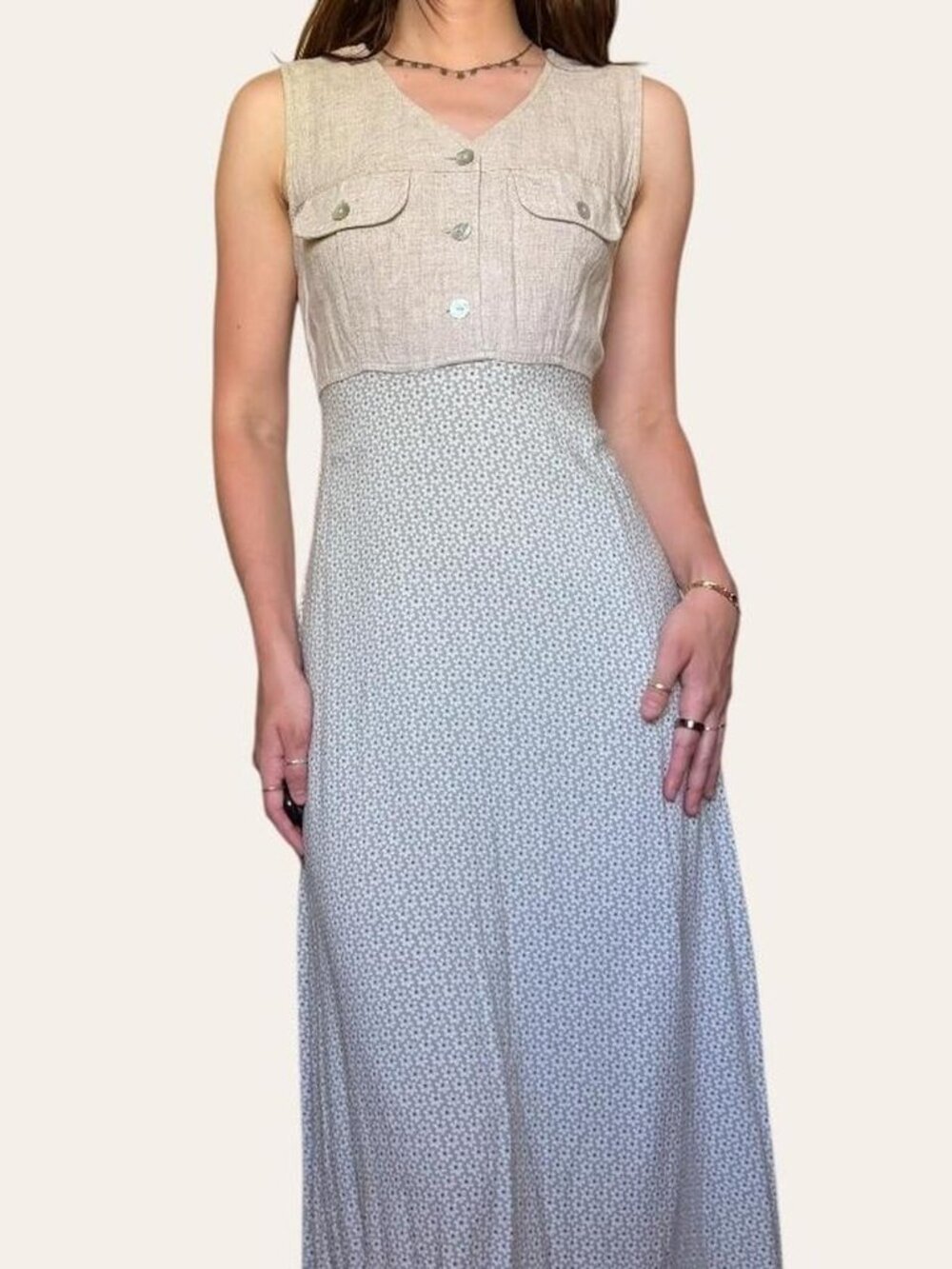 90s All That Jazz vintage cottagecore linein/rayon boho maxi dress - Small - Picture 6 of 8